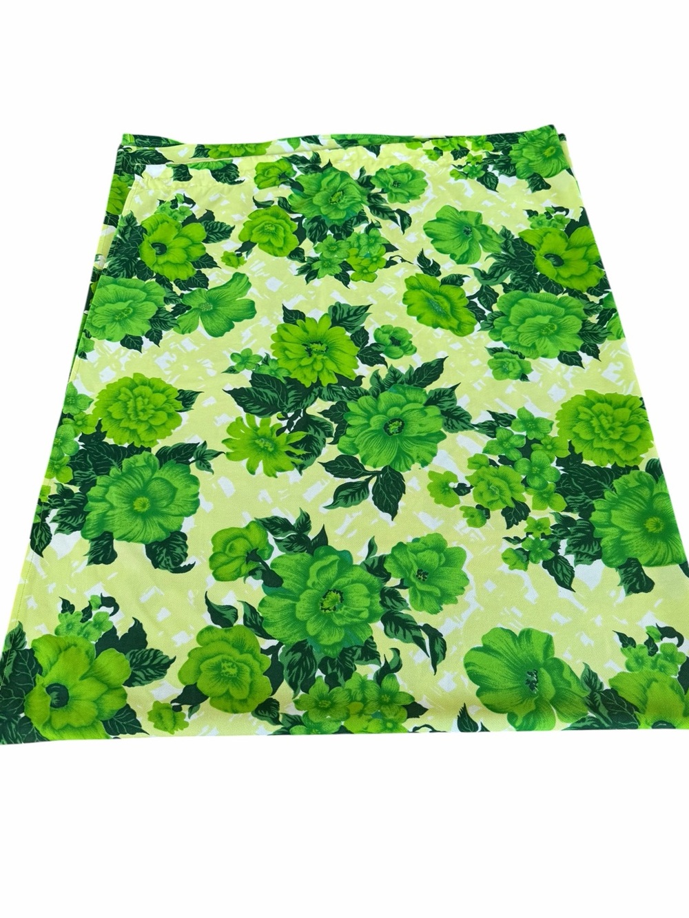 Vintage MCM Retro Floral Handmade Curtain Panel Green Yellow Rod Pocket 52x69